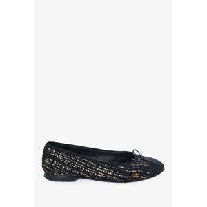 Pre-Loved Chanel™ Black/Gold Tweed CC Trimmed Ballet Flats Size 40.5